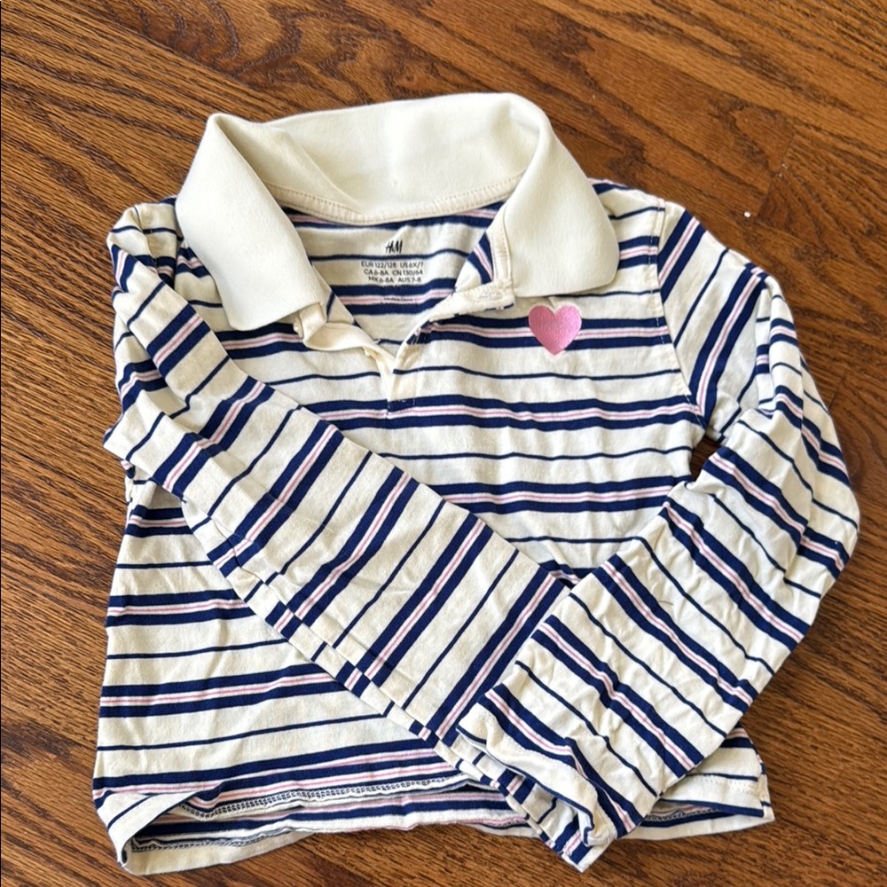 H&M Kids Striped Long Sleeve Shirt - Cream and Blue